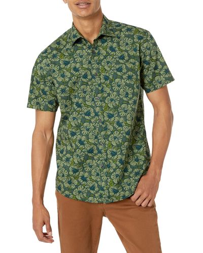 Amazon Essentials Camicia con Stampa a iche Corte vestibilità Regolare Uomo - Verde
