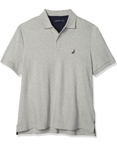Nautica Big And Tall Classic Fit Short Sleeve Solid Soft Cotton Polo Shirt, Gray Heather, 1x