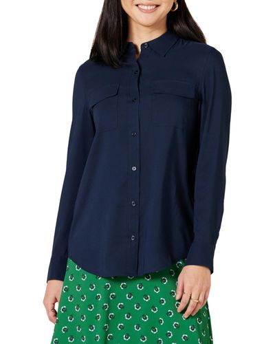 Amazon Essentials Georgette Long-sleeved Relaxed-fit Pockets Shirt - Blue