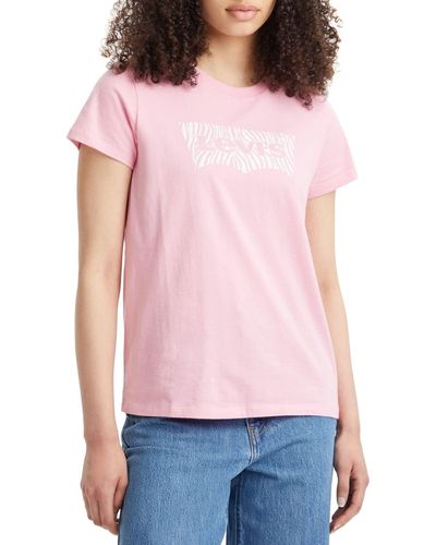 Levi's The Perfect Tee T-Shirt Zebra Fill Batwing Prism Pink - Rose