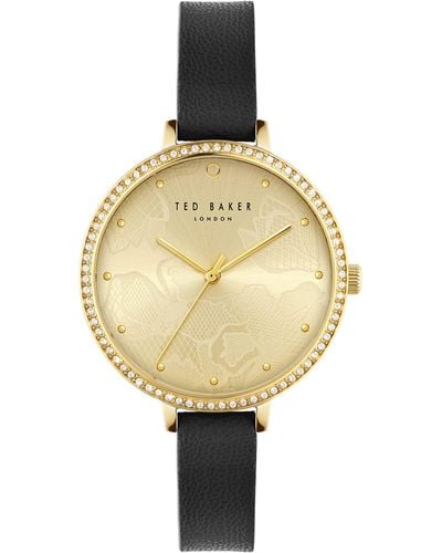Ted Baker Ladies Black Vegan Leather Strap Watch - Metallic