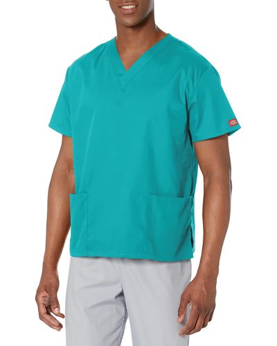 Dickies Womens Signature 86706 Missy Fit V-neck Top Medical Scrubs Shirts - Blue