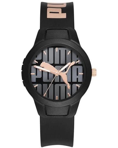 PUMA Reset V2 Polycarbonate Quartz Watch with Polyurethane Strap - Schwarz
