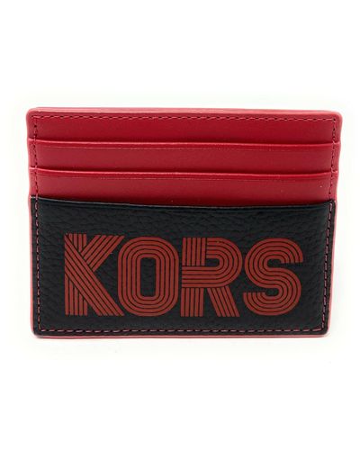Michael Kors Cooper Graphic Two-tone Pebbled Leather Card Case - Red