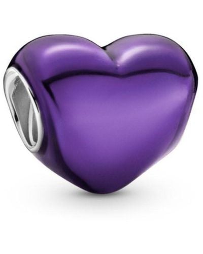 PANDORA Herz Charm aus Sterling Silber und transparenter violetter Emaille verziert - Kompatibel Moments Armbänder - Lila
