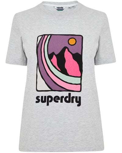 Superdry S Inspired 90s T-shirt Regular Fit Crew Neck Grey Marl S - White