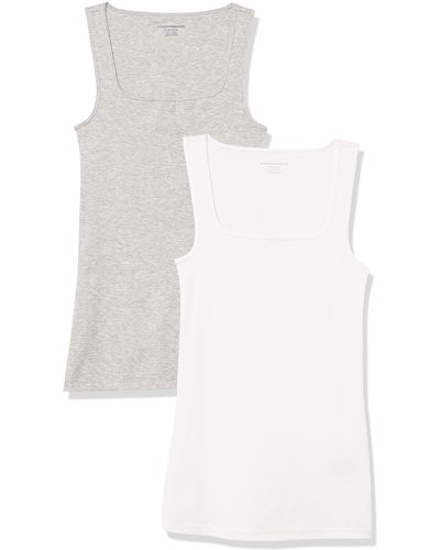 Amazon Essentials Camiseta sin gas con Cuello Cuadrado y Corte Ajustado Mujer - Blanco