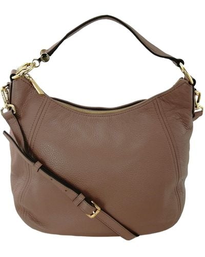 Michael Kors Fulton Hobo Shoulder Bag Dusty Rose Pink Leather Medium Handbag - Brown