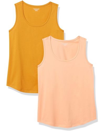 Amazon Essentials Classic Fit 100% Cotton Sleeveless Tank Top Shirt - Orange