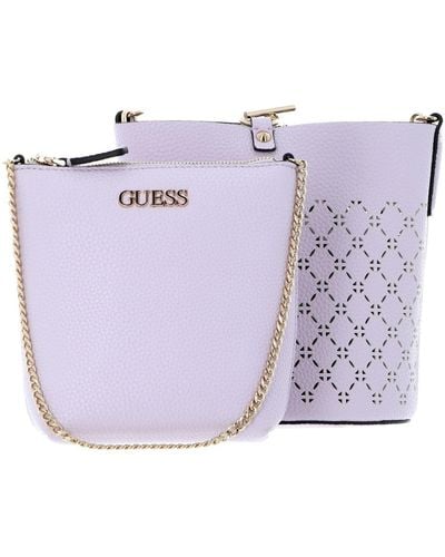 Guess Borsa a secchiello in eco-pelle con pochette estraibile - Viola