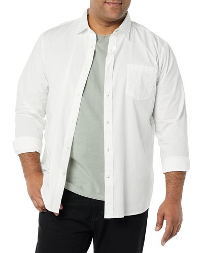 Amazon Essentials Long-Sleeve Regular-Fit Stretch Poplin Shirt Chemise - Blanc