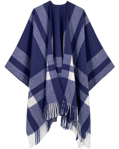 HIKARO Amazon-Marke Winter Poncho Cape Warm Schal Wrap Open Front Printed Quaste Blanket Cardigans - Blau