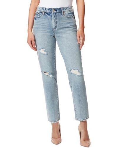 Jessica Simpson S High Rise Distressed Straight Leg Jeans Blue 27