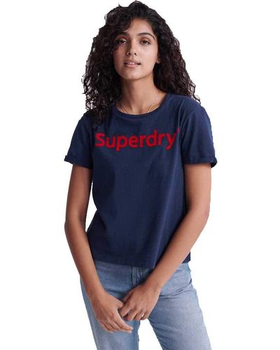 Superdry Kastenförmiges Flock T-Shirt Atlantik Marineblau 38