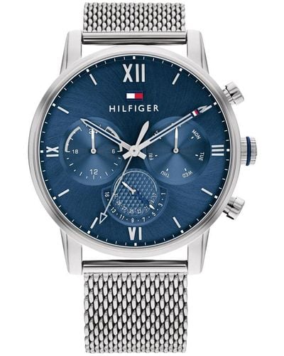 Tommy Hilfiger Quartz Multifunction Stainless Steel And Mesh Bracelet Watch - Blue