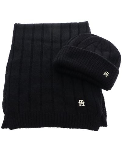 Tommy Hilfiger Gp Th Timeless Beanie + Scarf Aw0aw15367 Giftpacks - Black
