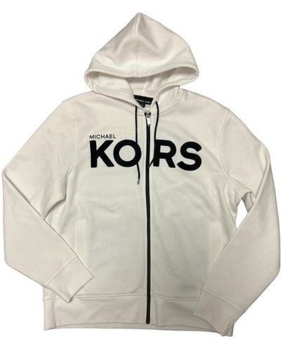Michael Kors S Logo Fleece Jacket With Hoodie Zip Front With Pockets Xl White - Grey