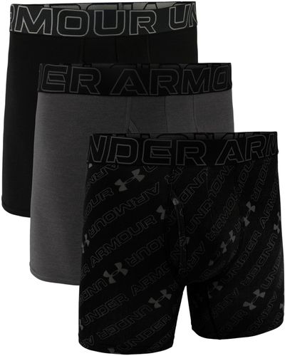 Under Armour Performance Cotton 6" 3 Pack Print/solid Boxer Briefs - Black