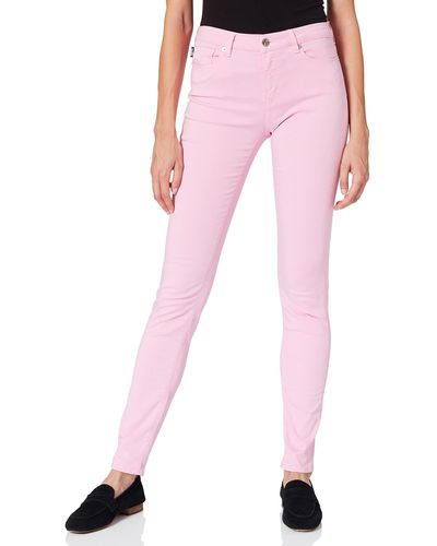 Love Moschino Skinny 5 Gabardine Denim,with Nickel galvanic Metal Accents,Logo Label on 5th Pocket and tab Casual Pants - Pink