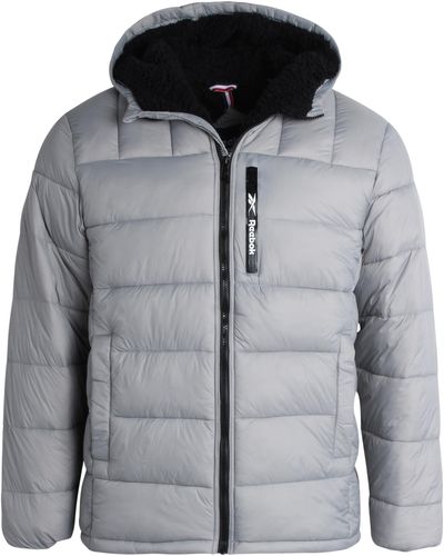 Reebok Heavyweight Quilted Puffer Parka Coat - Insulated Sherpa Lined Outerwear Ski Jacket For - Grey