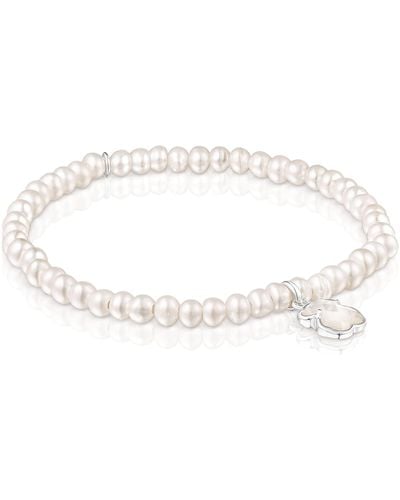 Tous Bracciale elastico con perle di madreperla da donna con motivo a orso in argento sterling 925 classico e puro - Multicolore