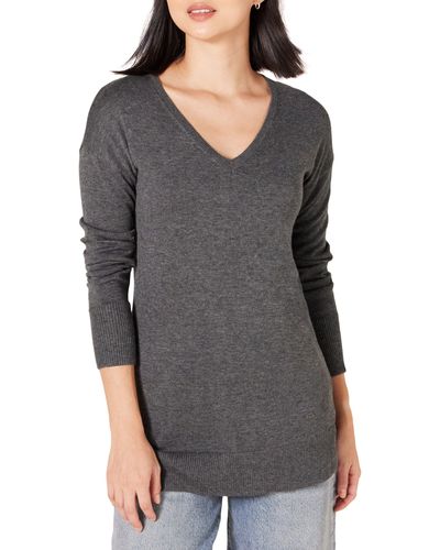 Amazon Essentials Leichter Tunika-Pullover Mit Langen Ärmeln Und V-Ausschnitt - Grau