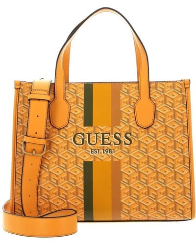 Guess Silvana Two Compartment Tote Yellow Logo - Orange