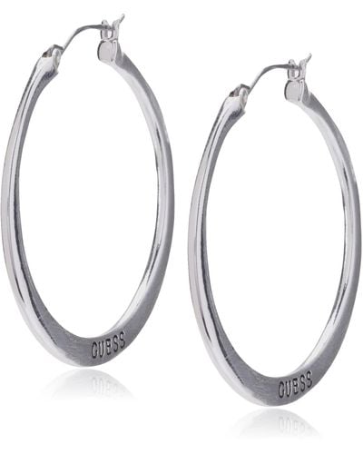 Guess "basic" Silver Flat Logo Hoop Earrings - Metallic
