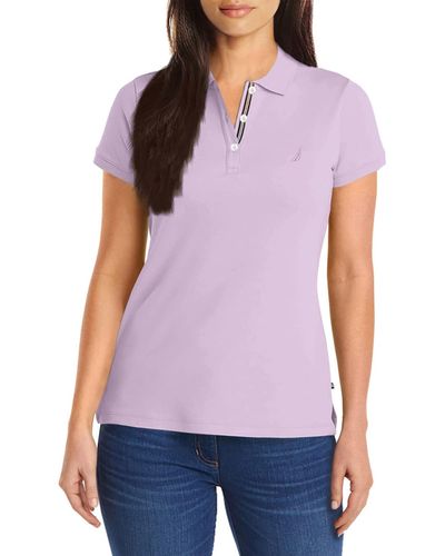 Nautica Womens 3-button Short Sleeve Breathable 100% Cotton Polo Shirt - Purple