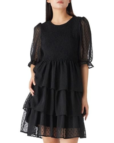 FIND Summer Elegant A-line Layered Ruffle Mini Dresses Casual - Black