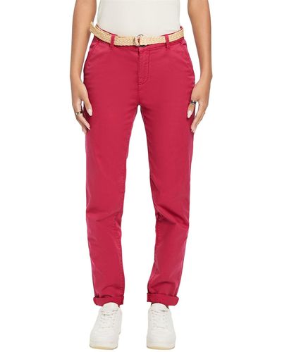 Esprit Leichte Stretch-Chino mit Gürtel - Rot