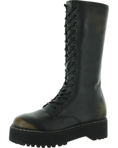 Steve Madden Benson Leather Distressed Combat & Lace-up Boots - Black