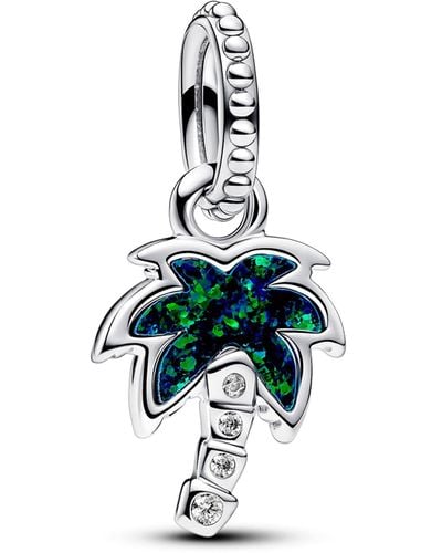 PANDORA Moments Palm Tree Sterling Silver Dangle With Green Blue Lab-created Opal And Clear Cubic Zirconia