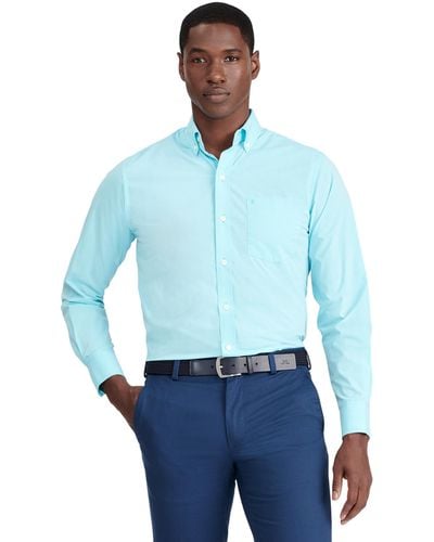 Izod Button Down Long Sleeve Stretch Performance Solid Shirt - Blue