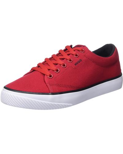 HUGO Low-top Trainers In Cotton Canvas With Red Logo Patch