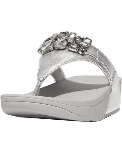 Fitflop Lulu Jewel-deluxe Metallic-leather Toe-thongs Wedge Sandal