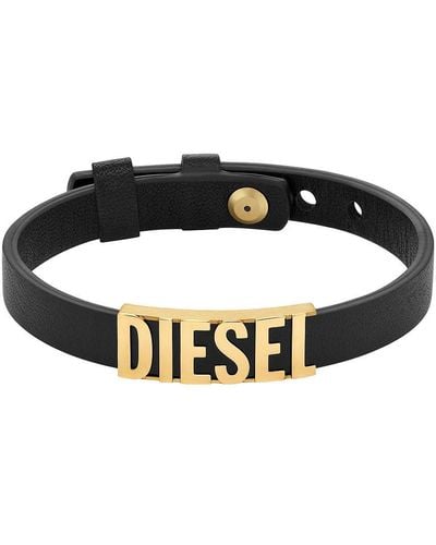 DIESEL All-gender Stainless Steel And Leather Bracelet - Black