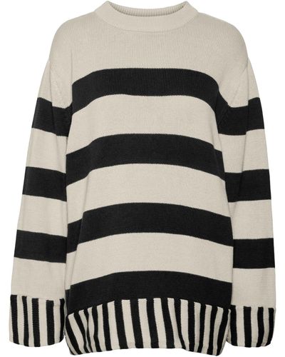 Vero Moda VMELOUIS Stripe LS Oversize O-Neck Pull. Pullover - Schwarz