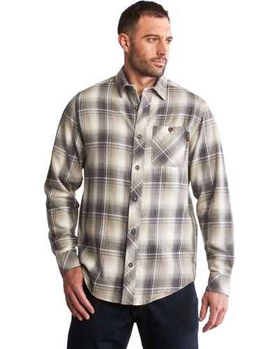 Timberland Woodfort Camisa de Trabajo de Franela de Peso Medio Delantal Abotonado de utilidades - Gris
