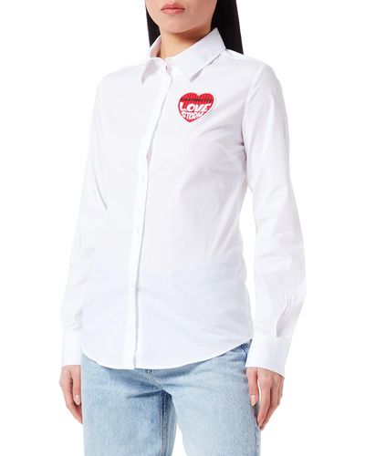 Love Moschino Slim Fit a iche Lunghe con Logo Ricamato Love Storm Knit Effect Heart Maglia - Bianco