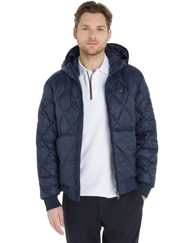 Tommy Hilfiger Mix Quilt Gerecycled Hooded Jas - Blauw