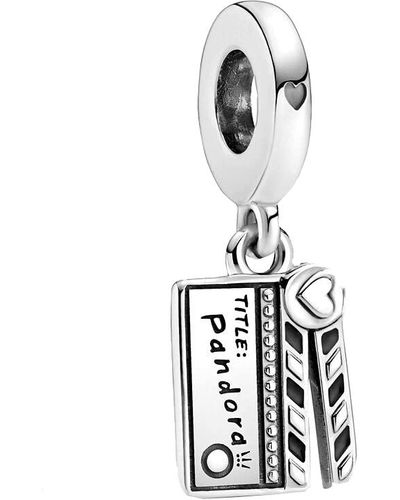 PANDORA Film Flap Made Of Polished 925 Sterling Silver With Black Enamel In Black 10.5 X 2.4 - White