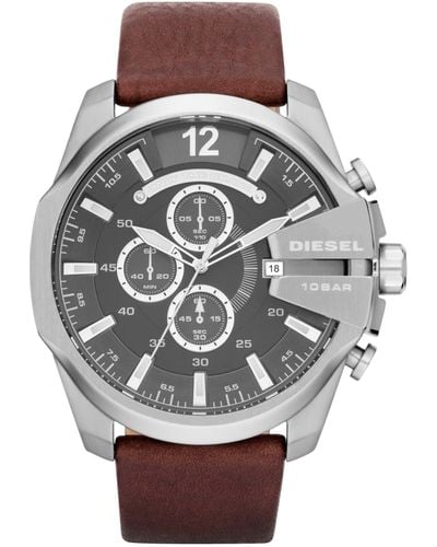 DIESEL Mega Chief Stainless Steel And Leather Chronograph Watch - Metallic