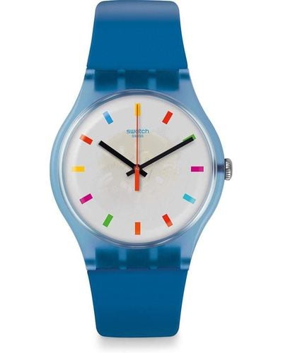 Swatch Analog Quarz Uhr mit Silikon Armband SUON125 - Blau