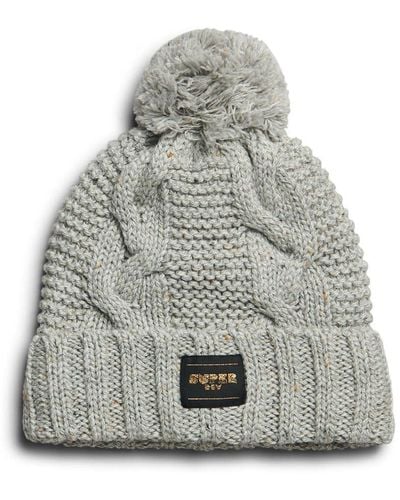Superdry Cable Knit Beanie Hat Baseball Cap - Grey