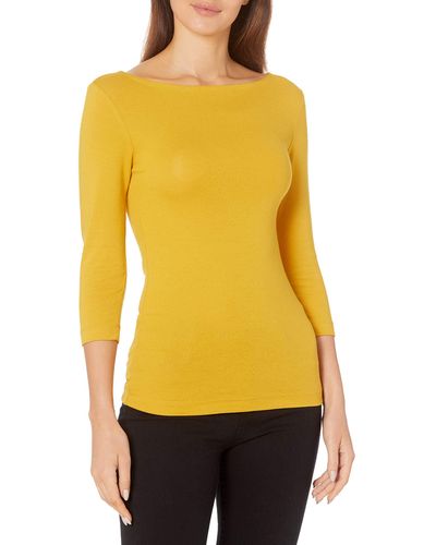 Amazon Essentials Slim-fit 3/4 Sleeve Solid Boat Neck T-shirt - Yellow