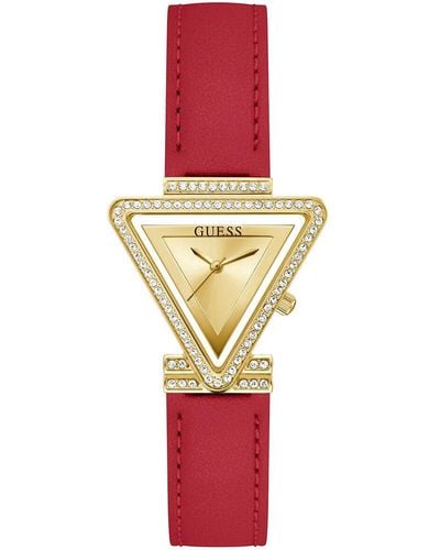 Guess Red Strap Champagne Dial Gold Tone