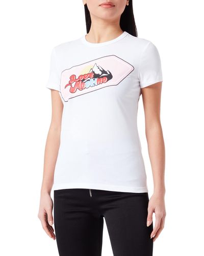 Love Moschino Slim Fit a iche Corte con Stampa Impermeabile e Dettagli Glitterati T-Shirt - Bianco