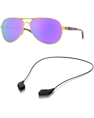 Oakley Sunglasses Bundle: Oo 4079 407939 Feedback Satin Gold Prizm Viol Accessory Shiny Black Leash Kit - Purple