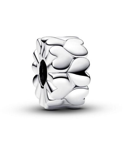 PANDORA Moments Hearts Sterling Silver Clip - White